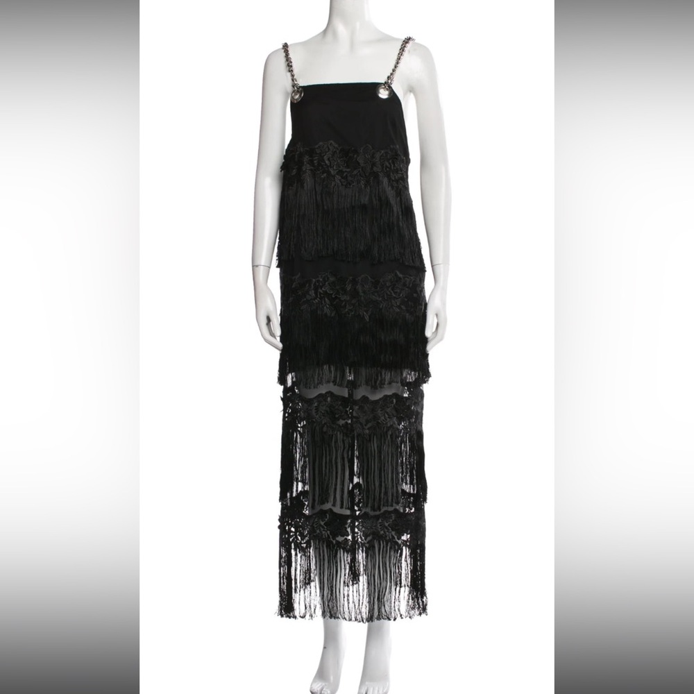 Dylanlex Elegant Black Fringe Maxi Dress; NEW L/XL